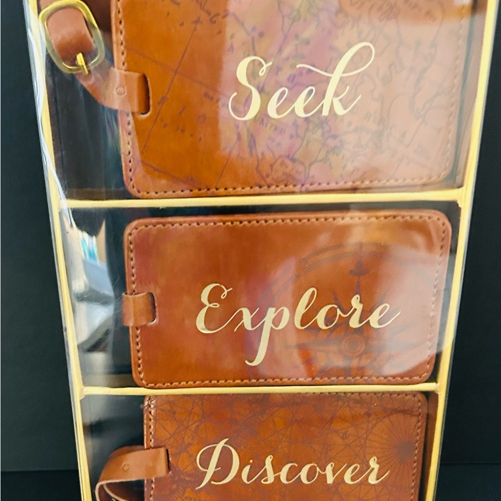 Brown faux Leather Luggage Tags Set